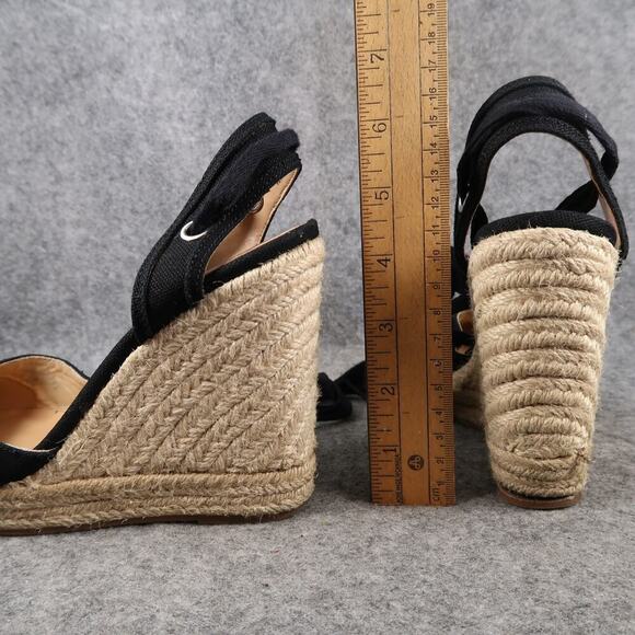 Express Shoes Womens 6 Wedge Sandals Espadrille Platform Black Ankle Wrap Tie - Picture 7 of 12
